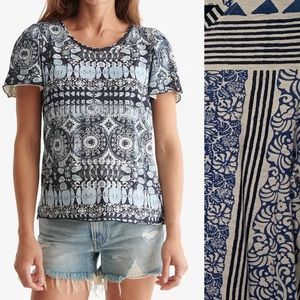 EUC Lucky Brand Blue Floral Flowy Tee
